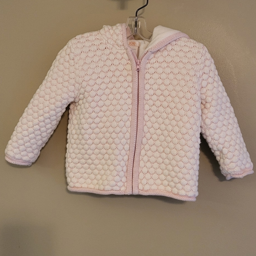 Light pink textured hooded zip up sweater